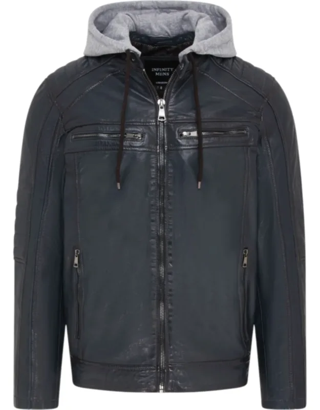 Hooded Biker Lamb Leather Jacket