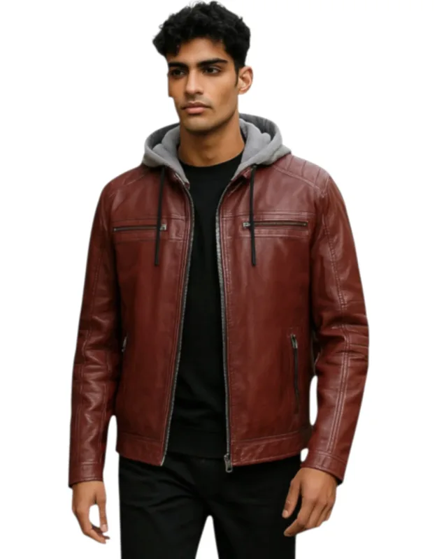 Hooded Biker Lamb Leather Jacket