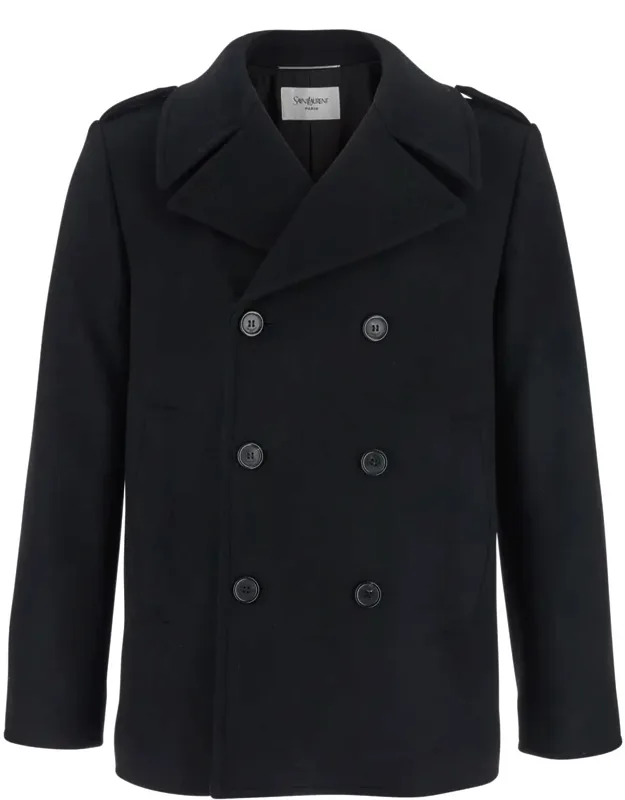 Double-breasted Coat With Wide Notched Revers In Wool