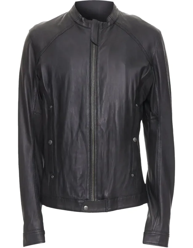 Lambskin Leather Panelled Cotton Lined Biker Jacket