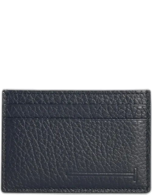 Black Leather Cardholder With Logo Print And Card Compartments