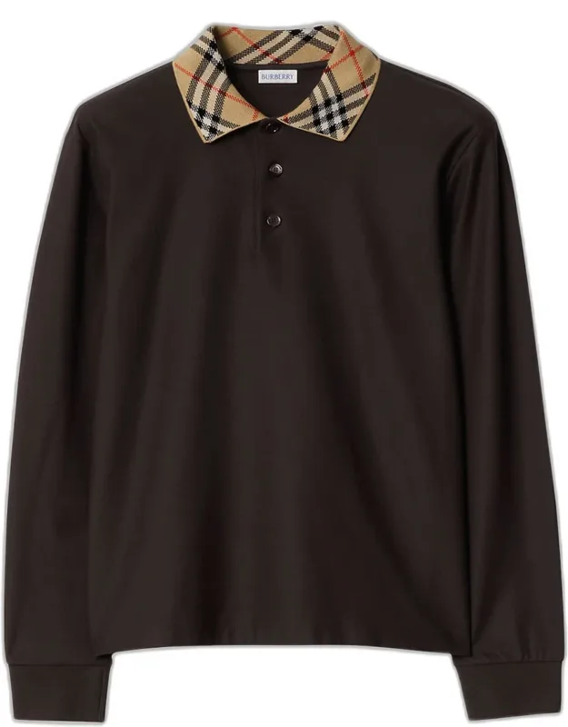 Slim Cotton Check-collar Long-sleeve Polo Shirt