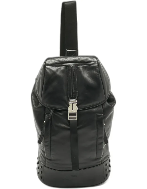 Leather Drawstring Flap Backpack