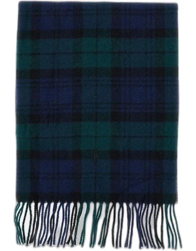 _plaid Wool Scarf With Fringes_