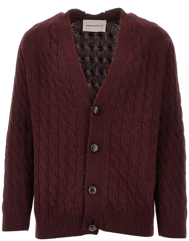 Distressed Effect Cable Knit Cardigan