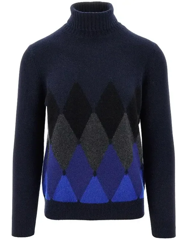 Diamond-shaped Cashmere Turtleneck Sweater