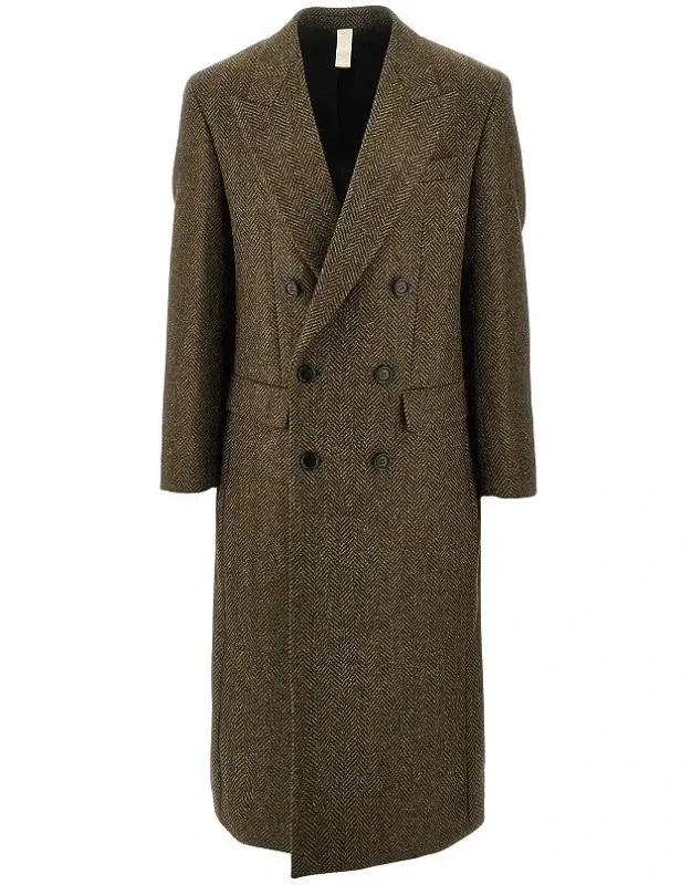 Herringbone Wool Double-breasted Coat