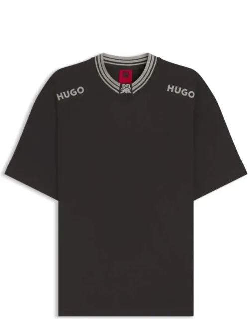 Cotton T-shirt With Tipping And Logos