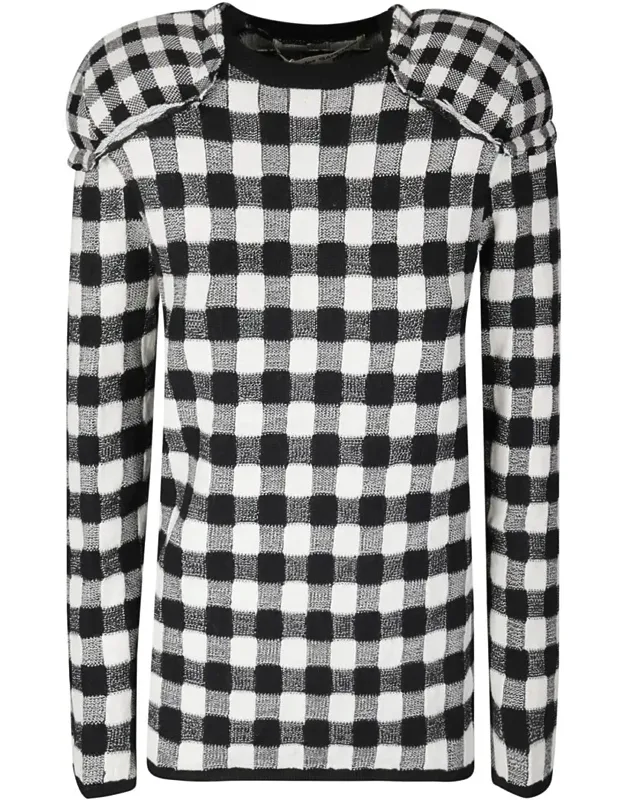 Textured Square Embroidered Wool Sweater