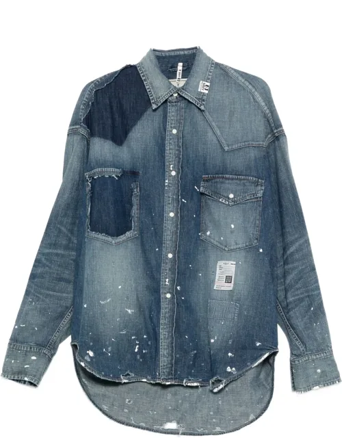 Paint-splatter Patchwork Denim Shirt