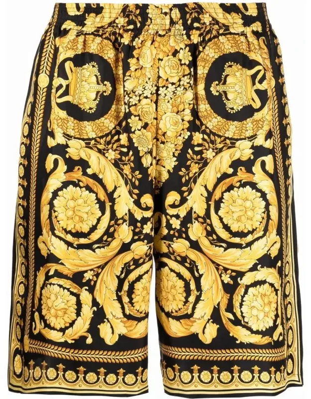 Knee-length Silk Shorts With Barocco Print