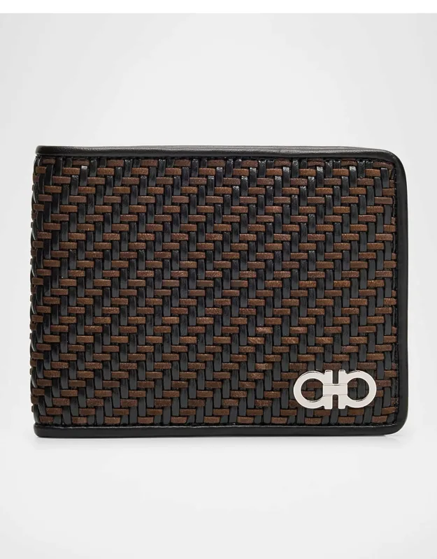 Gancio Leather And Suede Woven Bifold Wallet