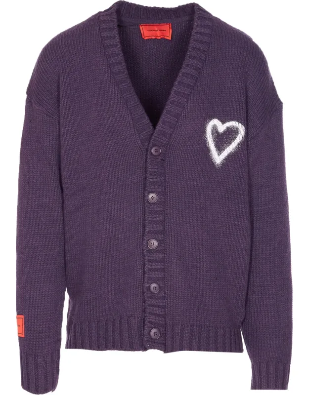 Heart-embroidered Button Cardigan