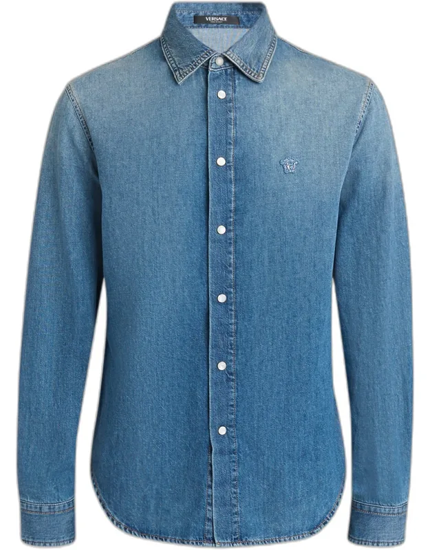 Denim Medusa Patch Snap-front Shirt