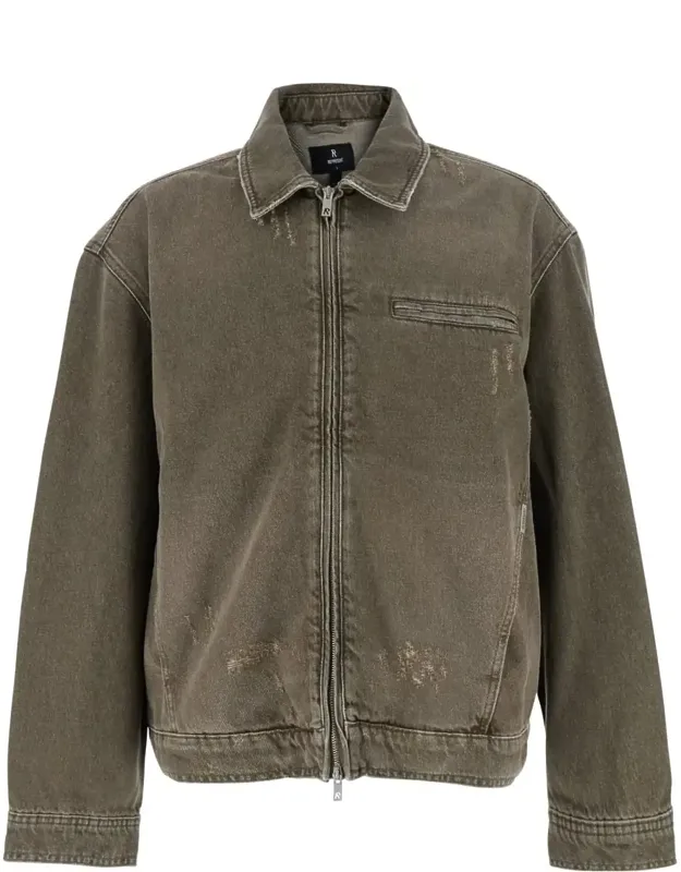 Jacket With Classic Collar And Logo Plaque On The Front In Denim