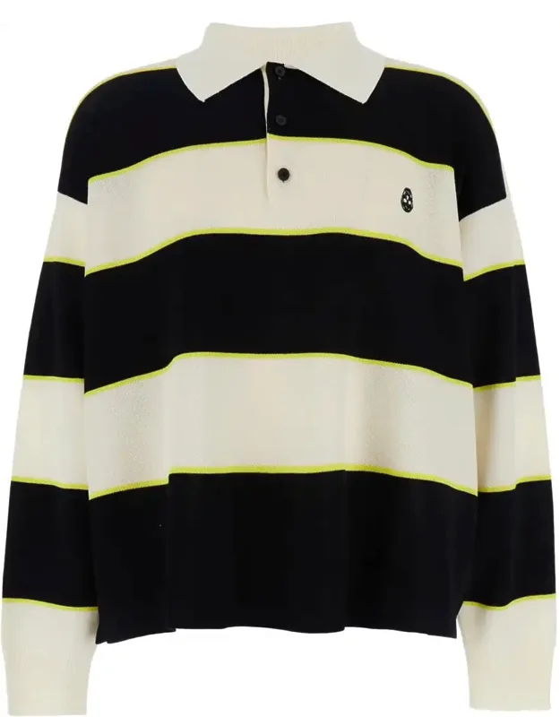 Long-sleeve Polo Shirt With Logo Patch On The Front And All-over Striped Motif In Cotton Blend