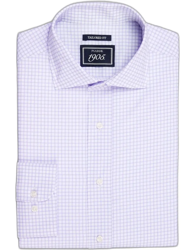 1905 Collection Tailored Fit Check 4-way Stretch Dress Shirt