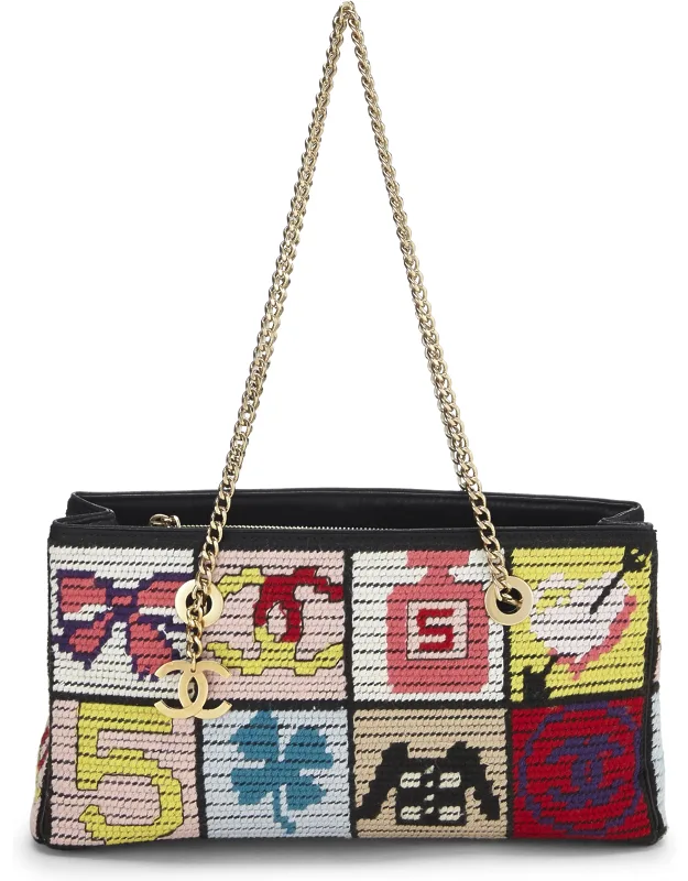 Multicolor Needlepoint Canvas Precious Symbols Shoulder Bag