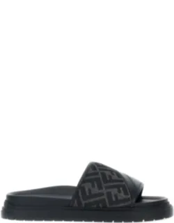 'fendi Diagonal Sandals In Jacquard Fabric And Leather'