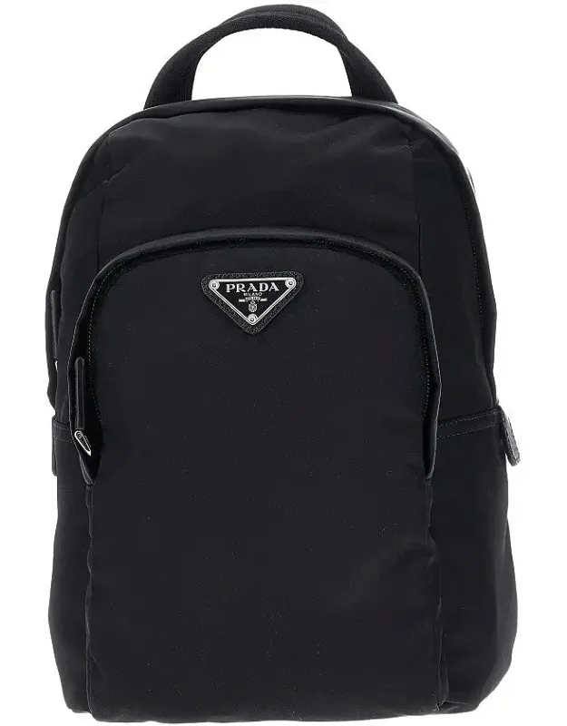 Re-nylon And Leather One-shoulder Backpack