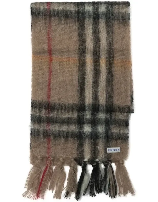 Check Scarf With Long-pile Texture And Bangs Edges