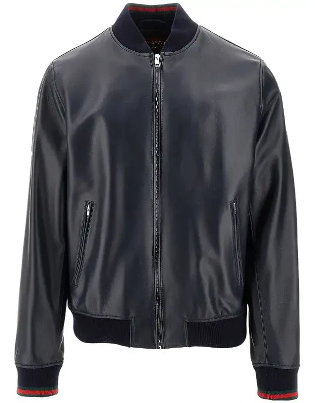 Nappa Leather Bomber Jacket With Logo
