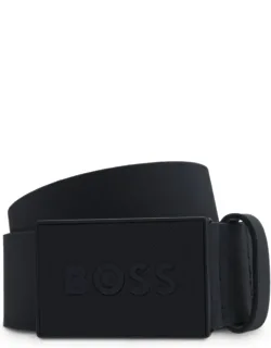 Embossed Belt In Italian Leather With Plaque Buckle