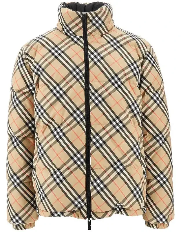 Check Nylon Reversible Down Jacket