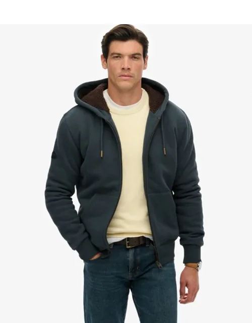 Superdry Borg Lined Zip Hoodie With Drawcord Hood And Ribbed Cuffs