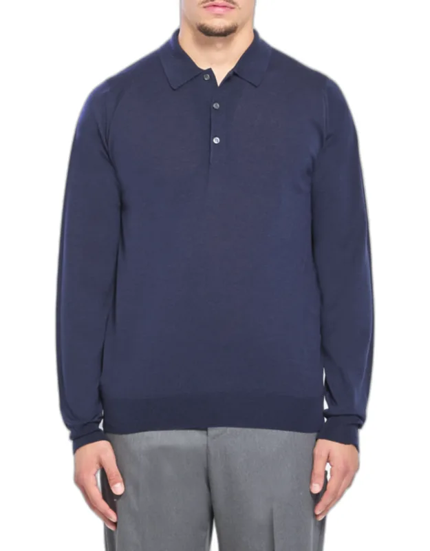 Belper Polo Shirt In Merino Wool With Pointed Collar And Three-button Placket