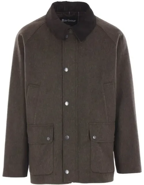 Barbour Jacket With Pointed Corduroy Collar And Double-slider Zip