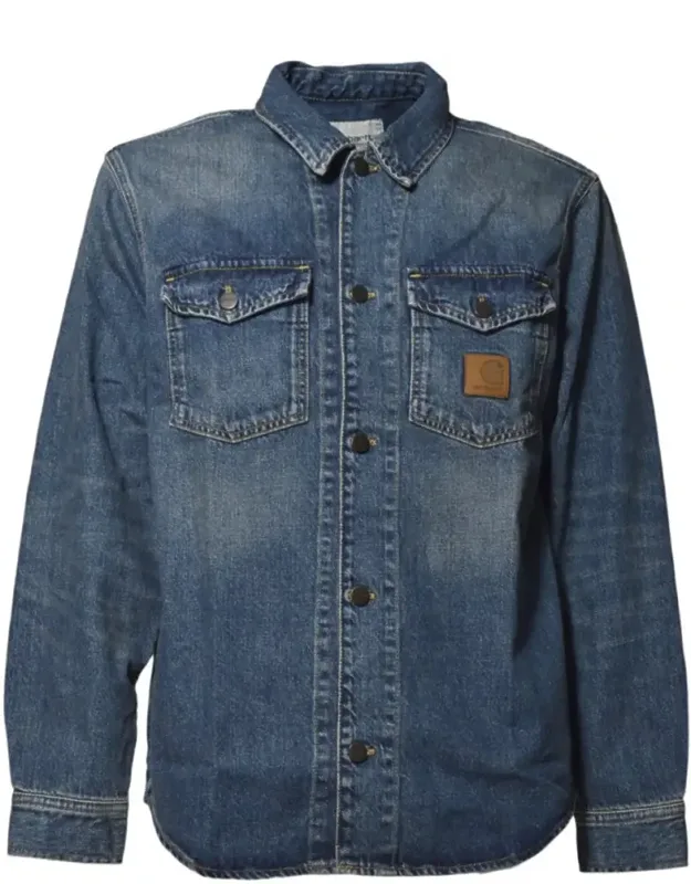 Denim Shirt Jacket With Pointed Collar