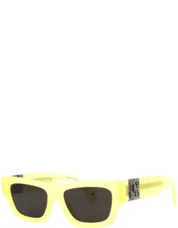 Sunglasses, Square Full Rim, Yellow Frame And Dark Grey Lens