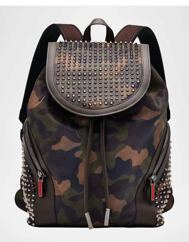 Funky Camouflage Printed Reversed Leather And Spikes Backpack