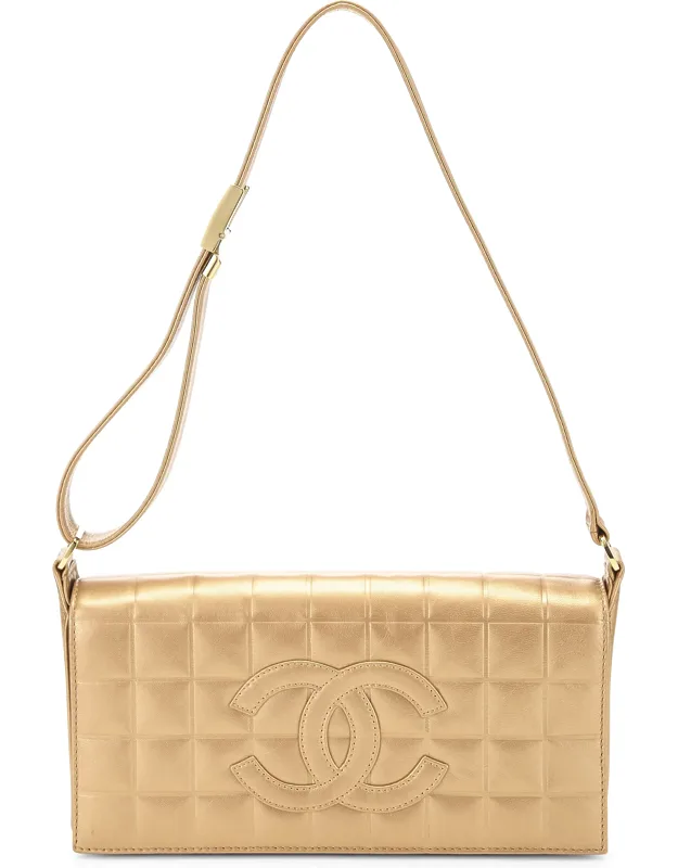 Gold Leather Chocolate Bar Shoulder Bag