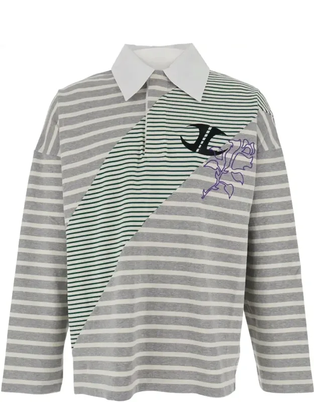 Polo Shirt With Classic Collar And All-over Striped Motif In Cotton