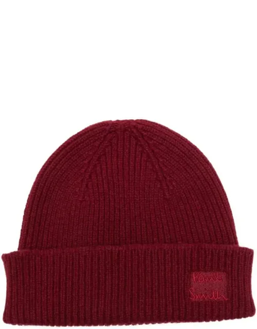 Ribbed Wool And Cashmere Beanie With Logo