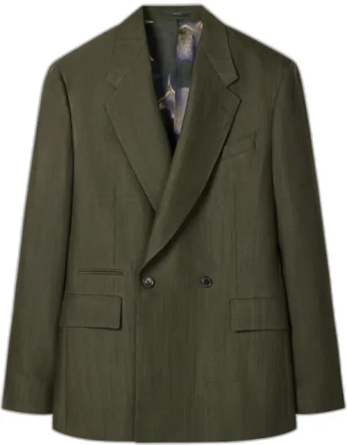 Textured Wool-lyocell Double-breasted Blazer