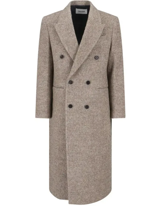 Double-breasted Wool Coat With Herringbone Texture