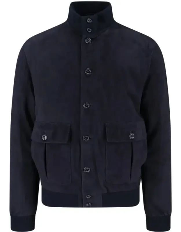 Suede Bomber Jacket With Padded Design And Flap Pockets