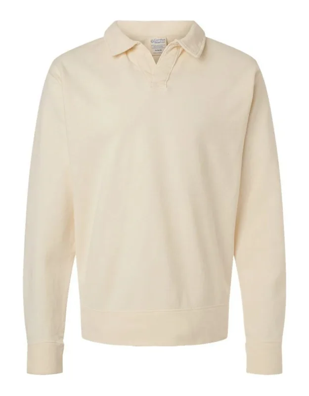 Garment-dyed Polo Collar Sweatshirt