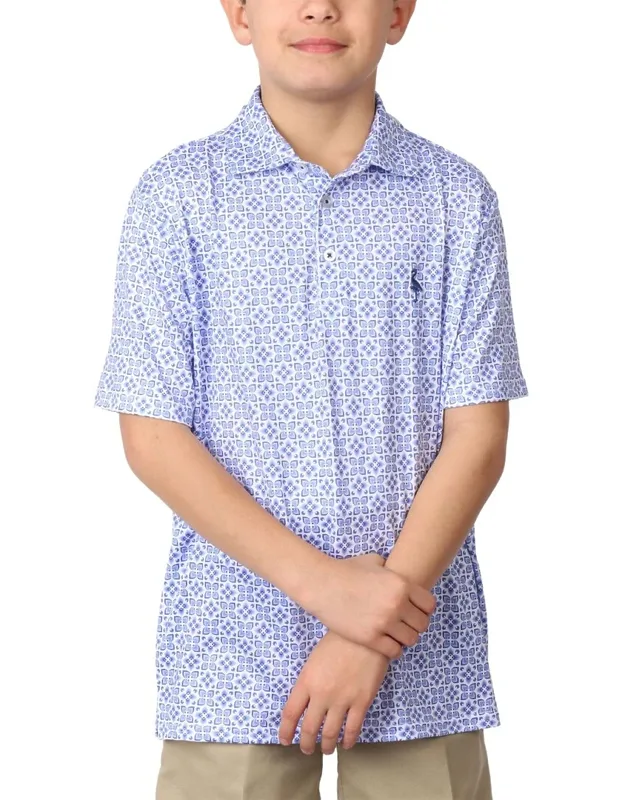Floral Tile Printed Performance Polo Shirt