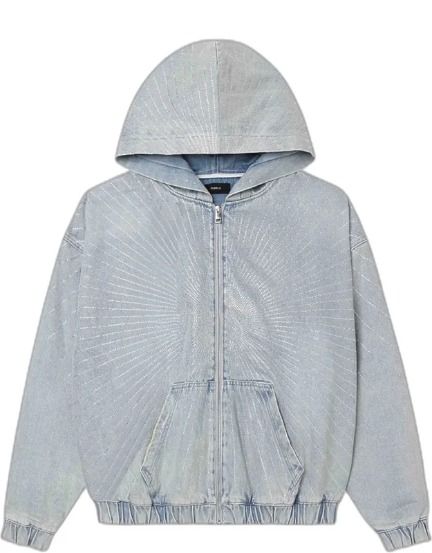 O-zip Crystal Sunbeam Denim Hoodie