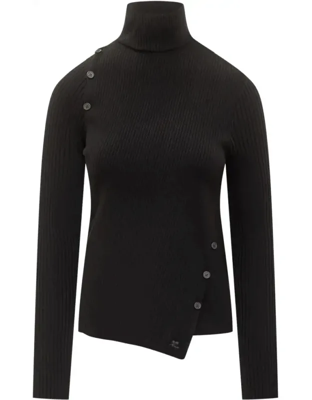 Ribbed Turtleneck With Side Buttons