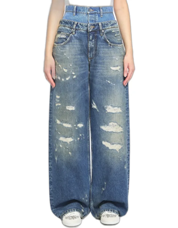 Double-waisted Denim Jeans