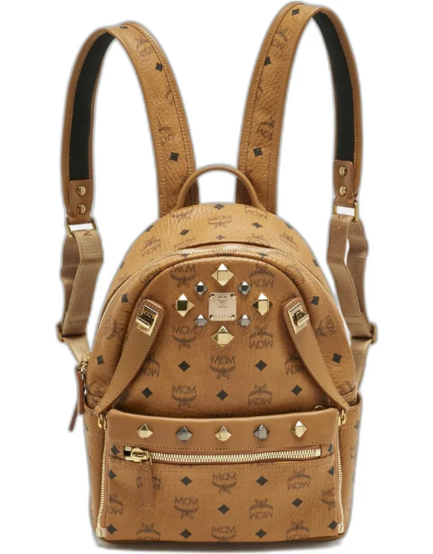 Cognac Visetos Coated Canvas Small Studded Dual Stark Backpack