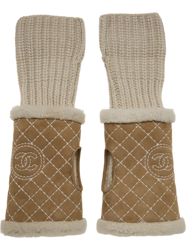 Cashmere Knit & Shearling Fingerless Gloves