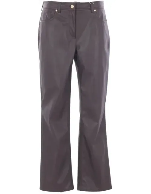 Trousers Crafted From Faux Leather And Front Metal Button Closure