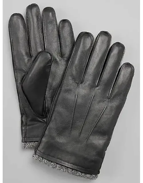 Faux Leather Gloves With Knit Cuffs
