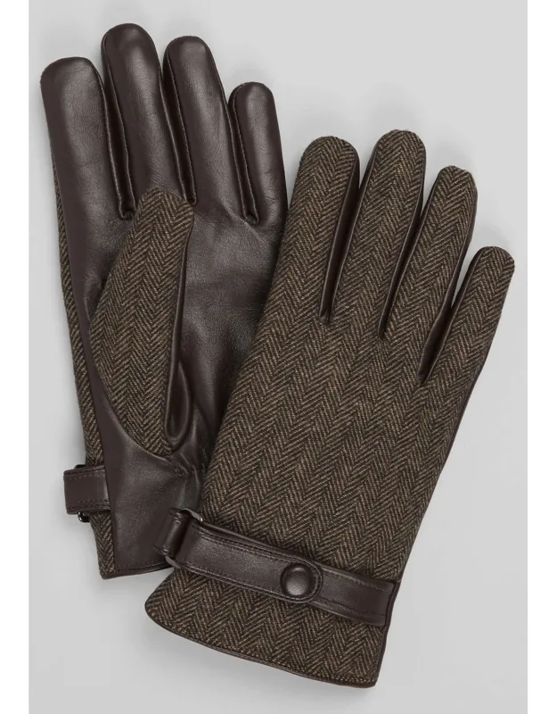 Herringbone & Leather Gloves